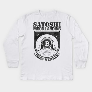 Member Satoshi Moon Landing Crew Funny Bitcoin BTC Kids Long Sleeve T-Shirt
